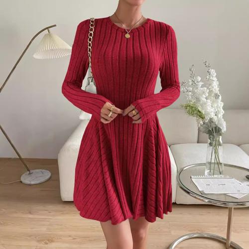 Knitted One-piece Dress slimming red PC