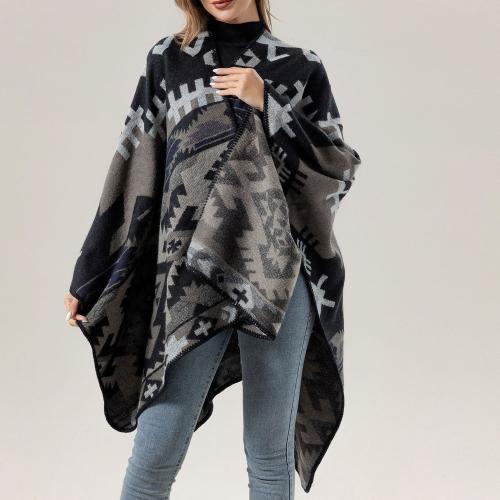 Retro Ethnic Style Shawl Women's Cloak Thickened Split Knitted Cloak Warm Scarf