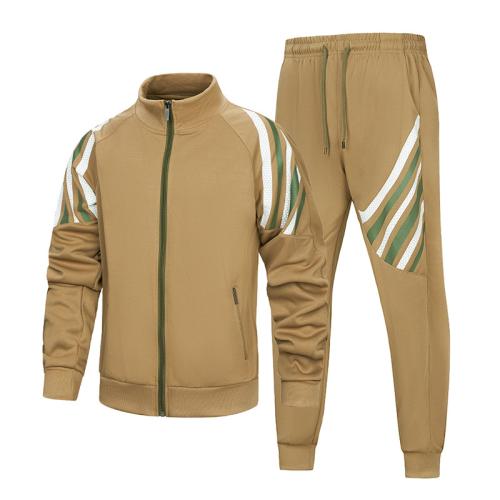 2024 new autumn and winter men's sports suit stripe stitching long sleeve sweater plus size two-piece set