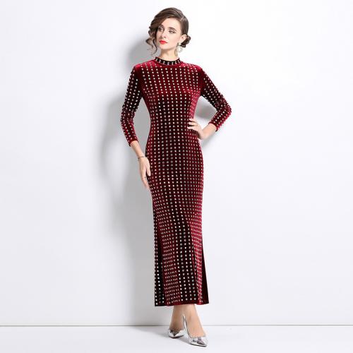 Polyester Waist-controlled & Soft Long Evening Dress & ankle-length iron-on Solid PC