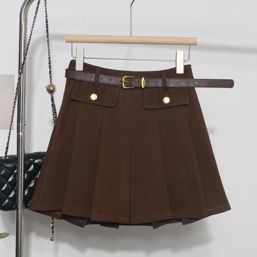 Wool Skirt with Belt Retro High Waist A-line Pleated Anti-walking Skirt