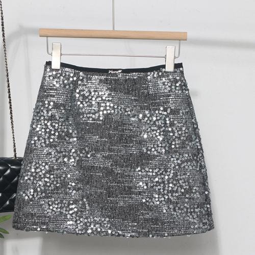 Silver sequined skirt female small sparkling streamer A- line hip skirt