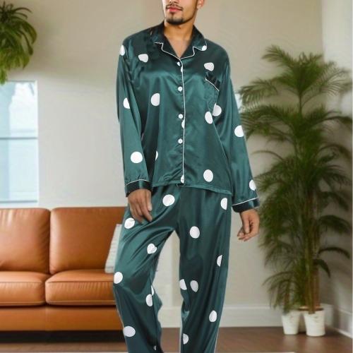 Middle East printed homewear men's long-sleeved trousers satin pajamas suit two-piece home wear