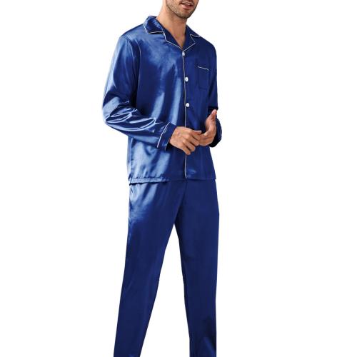 Home wear men's long-sleeved trousers satin pajamas suit two-piece set home wear plus size