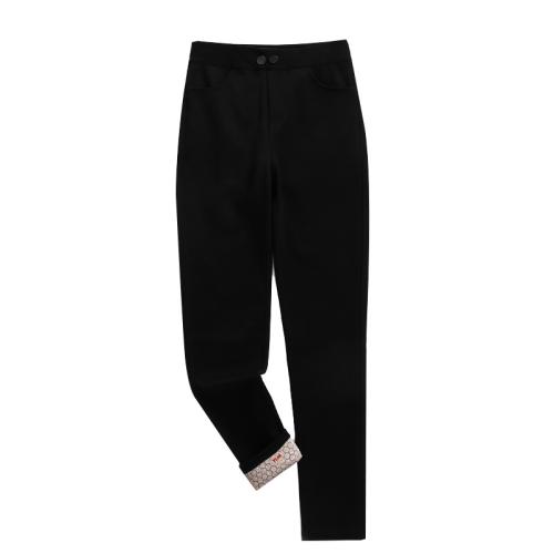 Autumn and Winter New Large Size Warm Velvet Small Black Pants Brocade Cotton High Elastic Tight Pants