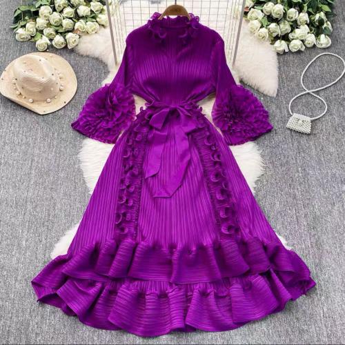 Polyester One-piece Dress large hem design & slimming : PC