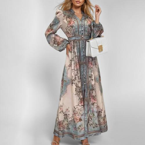 Women's New Elegant V-neck Fashion Printed Long Sleeve dress