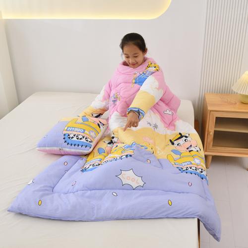 Lazy Quilt with Sleeves Children's Kick-proof Quilt Winter Wearable Multifunctional Sofa Pillow Quilt