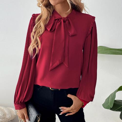 New shirt lantern long sleeve bow collar solid color women's shirt