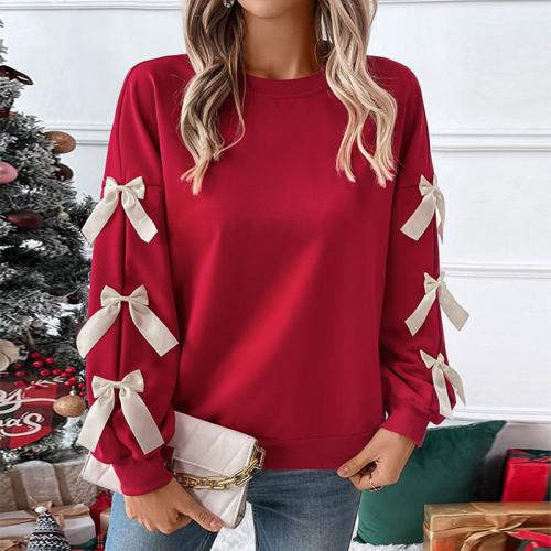 Polyester Women Sweatshirts & loose red PC