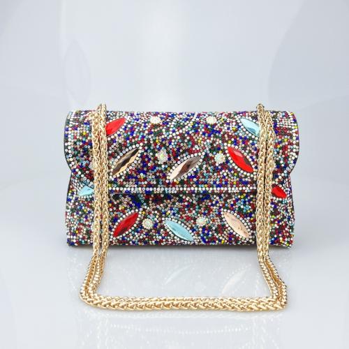 New high-end rhinestone underarm hand bag colored chain cheongsam shiny