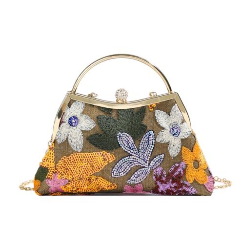 New Style Embroidered Flower Evening Bag Mesh Sequin Stitching Trendy Handbag