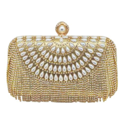 Satin & PU Leather Easy Matching Clutch Bag with rhinestone Plastic Pearl PC