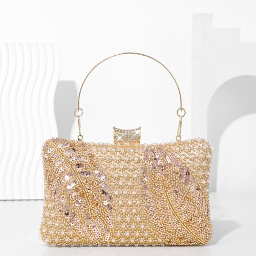 Polyester Easy Matching Clutch Bag with rhinestone Apricot PC