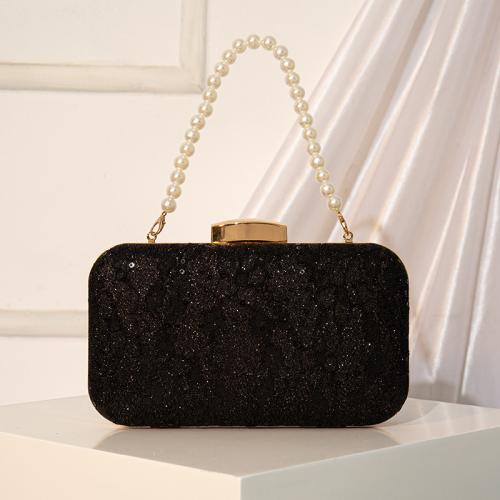 PU Leather & Sequin & Lace Easy Matching Handbag with chain & attached with hanging strap PC