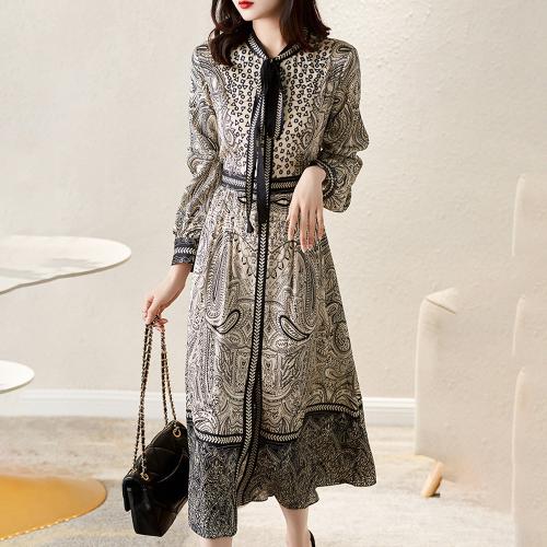 Floral Dress Women's Autumn New French Style Vintage Tight Waist Printed Dress