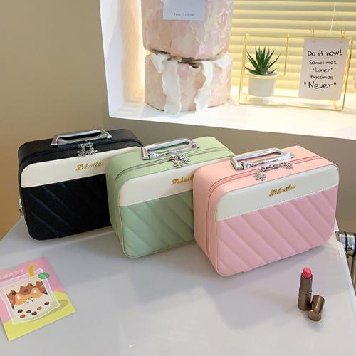 Embroidered Thread Plaid Cosmetic Bag Travel Portable Storage Satchel Cosmetic Case