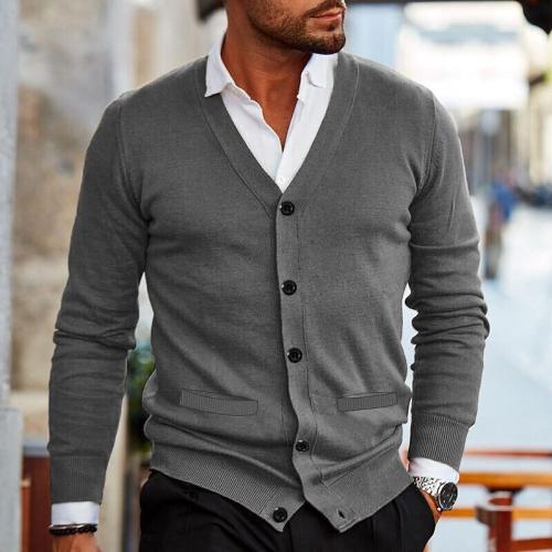 Autumn and winter New knitwear men's V-neck long sleeve slim cardigan