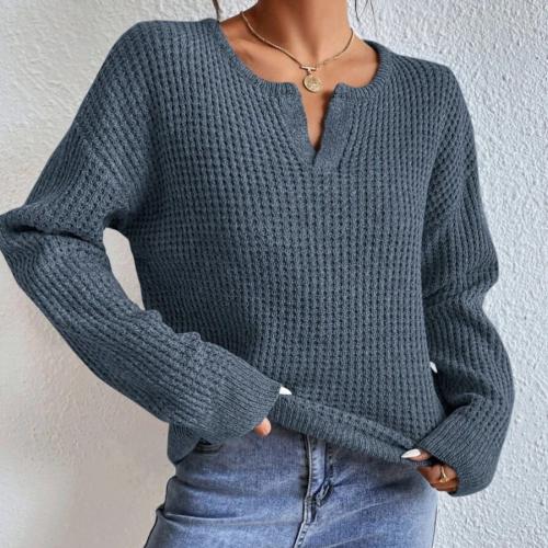 Autumn and winter V-neck sweater solid color loose pullover women's sweater