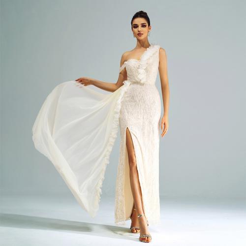 New High-grade Elegant Sleeveless Collar Open Shoulder Banquet Hip Sequin Split Evening Dress