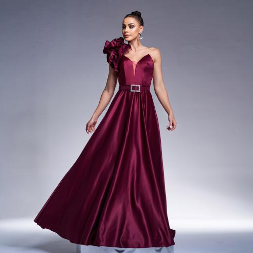 New Style Elegant One-shoulder Oblique Collar Banquet Waistline Evening Dress Bridesmaid Dress