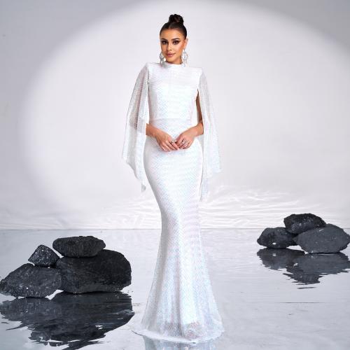 High-end Long-sleeved Elegant Round Neck Sexy Long Sequin Banquet Evening Dress Bridesmaid Dress