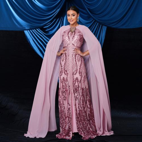 Polyester Long Evening Dress Sequin light pink PC