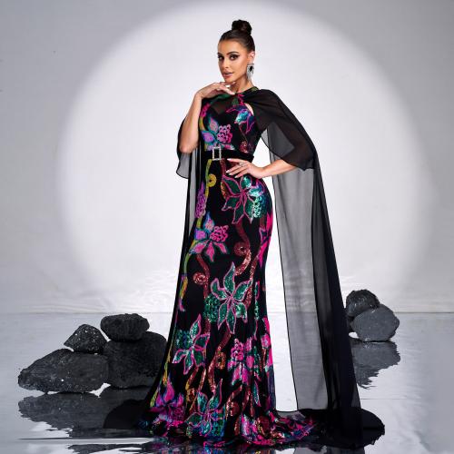 Polyester Long Evening Dress Sequin black PC