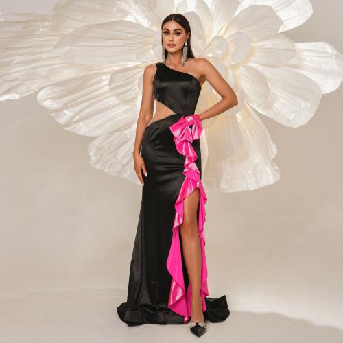 High-end Sleeveless Elegant One-shoulder Oblique Collar Sexy Long Banquet Evening Dress