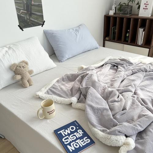 Solid color blanket double-layer sofa warm blanket milk velvet patchwork lambswool blanket