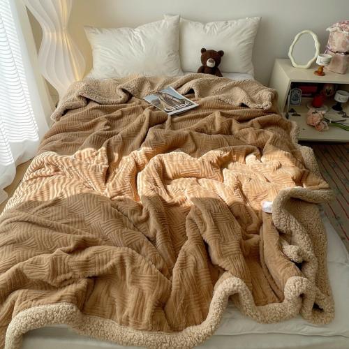 Solid Color Jacquard Autumn and Winter Thickened Rabbit Plush Blanket Lamb Plush Blanket Nap Blanket