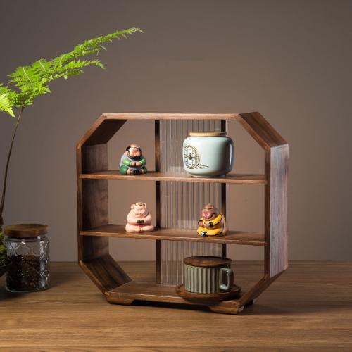 Black Walnut Solid Wood Wall-mounted Tea Cup Teapot Storage Rack Antique Rack