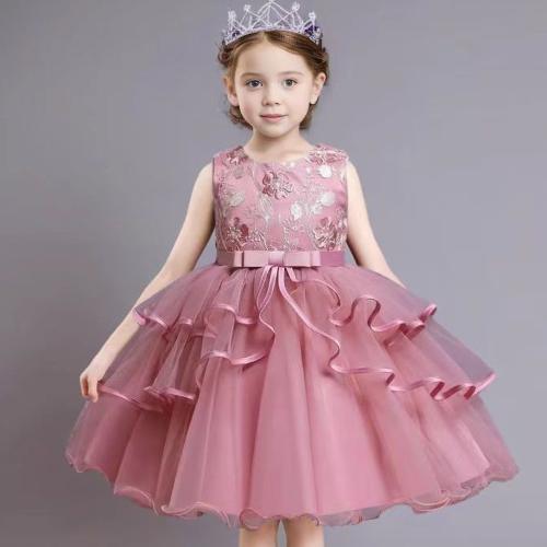 New Embroidered Girls Puffy Mesh Princess Dress Dinner Show Dress