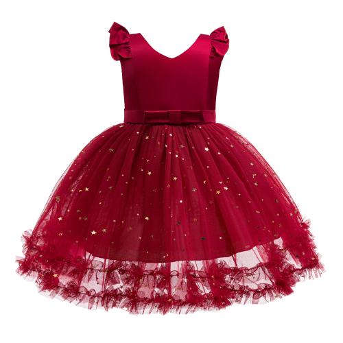 New Girls' dress Christmas New Year Children's Sequin Mesh Puff Dress Princess Dress