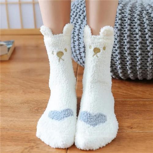 Furry Socks Women's Thickened Fleece-added Coral Fleece Sleeping Mid-length Socks Autumn and Winter Love Floor Socks