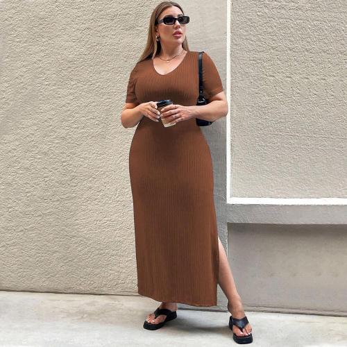 Plus size women's clothing New elegant waist split short sleeve dress sheath dress