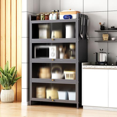 Kitchen Storage Cabinet Dustproof Household Storage Cabinet with Door Punch-free Microwave Oven Rack