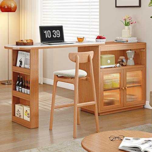 All Solid Wood Bar Table Balcony Casual Small  Cabinet Retractable Cabinet