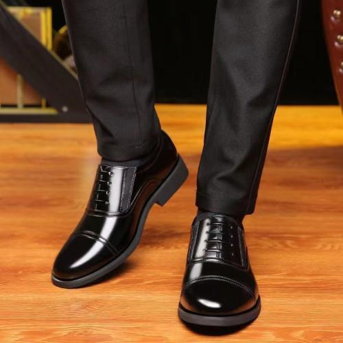 Plastic Cement & PU Leather Men Dress Shoes hardwearing & anti-skidding Solid black Pair