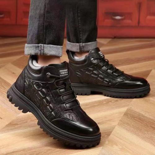 Microfiber PU Synthetic Leather & PVC Men Casual Shoes hardwearing & fleece & anti-skidding Solid black Pair