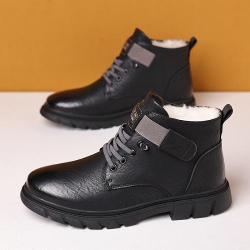 PVC & PU Leather Men Casual Shoes hardwearing & fleece & anti-skidding Solid Pair