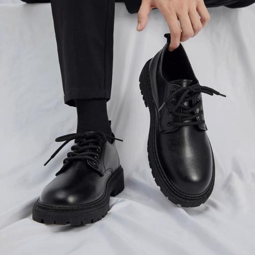 Microfiber PU Synthetic Leather & Plastic Cement Men Dress Shoes hardwearing & breathable Plastic Injection Solid black Pair