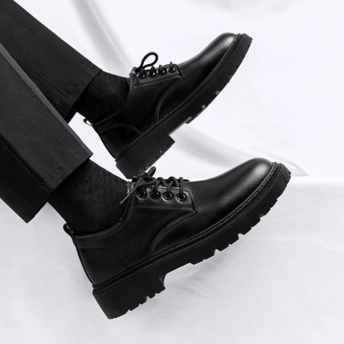 Microfiber PU Synthetic Leather & PVC Men Dress Shoes hardwearing & waterproof Solid black Pair