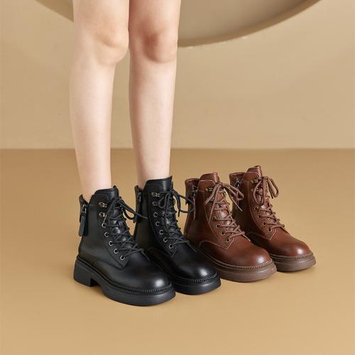 New Genuine Leather Vintage Martin Boots Women's Double Side Zipper Thick Bottom Casual Shoes