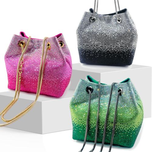 Silk hard-surface & Easy Matching Clutch Bag attached with hanging strap & with rhinestone PU Leather PC