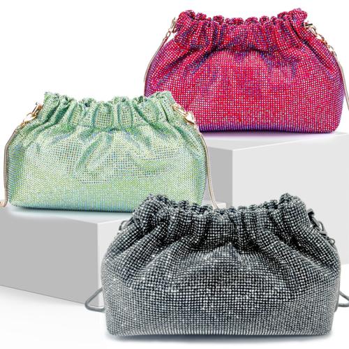 PU Leather hard-surface Clutch Bag attached with hanging strap & with rhinestone Silk PC