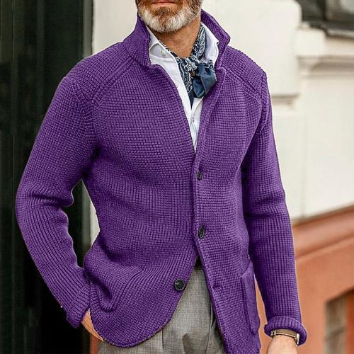 Men's Slim-fit Stand Collar Knitted Cardigan Autumn and Winter Coat Large Size