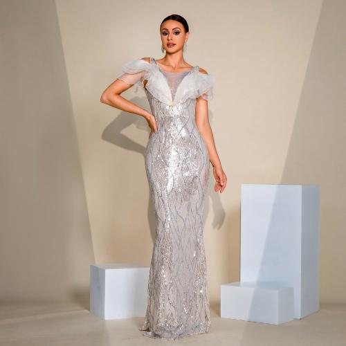 High-end Elegant Sexy Sleeveless Round Neck Sequin Banquet Evening Dress Bridesmaid Dress