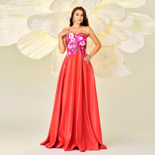 High-end Elegant Chest Wrap Collar Long Banquet Evening Dress Bridesmaid Dress