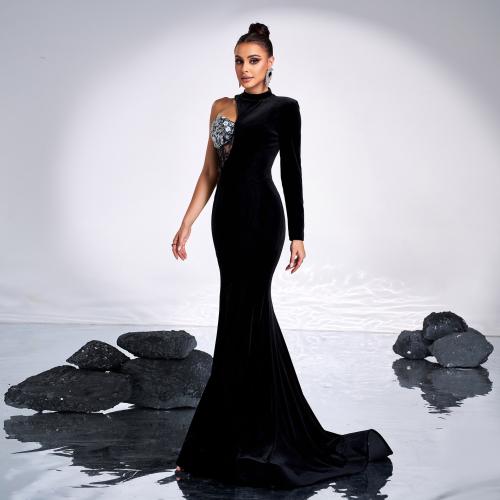 Long-sleeved Elegant Crewneck Sexy Hollow Long Sequin Banquet Evening Dress